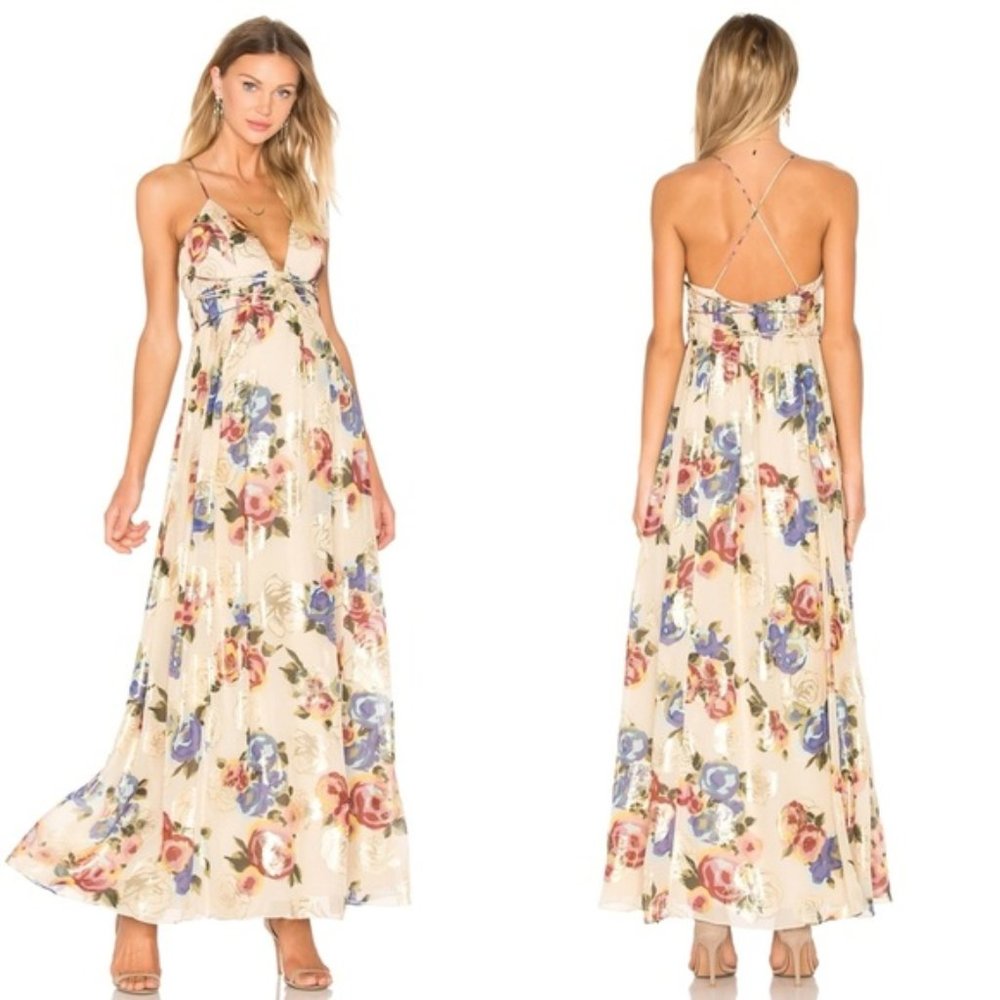 NWT Free People Shadows Printed Maxi Dress, Tea Combo, Size 2